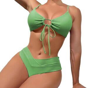 Womens Size Large Bikini Set Cheeky Brazilian Bathing Suit 2 PC Swimsuit Sage